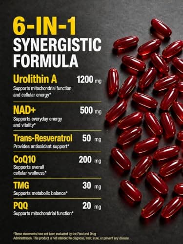 GulpGrove Urolithin A Supplement with Liposomal NAD+, Trans-Resveratrol, Ubiquinol, TMG, PQQ, 6-in-1 Formula for Cellular Energy & Mitochondrial Support, 120 Softgels - Thumbnail 3