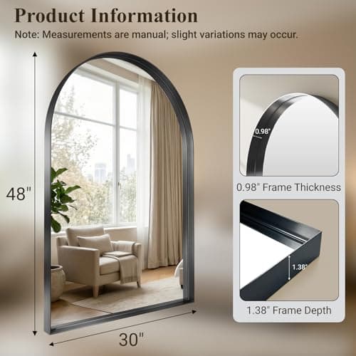 MYSUNORIA Arch Mirror for Bathroom Sink, 30"x48" Black Frame Mirror for Wall Mounted, Bathroom Vanity Mirror with HD Tempered Glass, Bedroom, Farmhouse, Living Room, Entry Way, Vanity, Restroom - Thumbnail 2