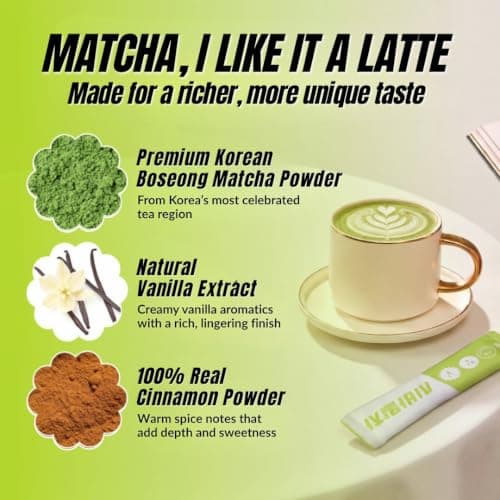 CIVA Matcha Korean Instant Matcha Latte, Premium Korean Sweet Matcha Powder Packets with Vanilla, Smooth & Creamy Cafe Style Green Tea Latte Mix, Single Serve Matcha Sticks, Pack of 8 (184g / 6.49oz) - Thumbnail 4