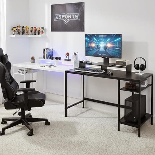 MINOSYS 47-inch Computer Desk with Storage Shelf - Your Ideal Black Gaming Desk for Bedrooms, Small Spaces, and Home Offices. This Modern Writing Desk is Perfectly Suited for PCs. - Thumbnail 2