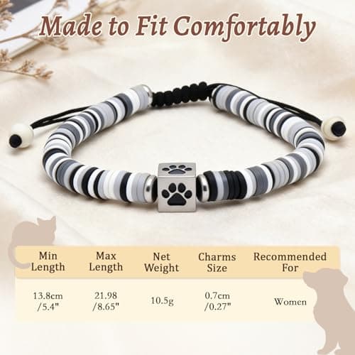 COSOWO Dog Memorial Bracelet – Adjustable Pet Keepsake with Paw & Heart Charm, Sympathy & Remembrance Gift for Dog Loss, Cat & Pet Bereavement, Black - Thumbnail 5