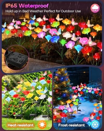 Cujemy Solar Garden Lights Outdoor Waterproof 2 Pack Swaying Butterfly Light with 7- Color Changing Rose Flowers Solar Lights for Outside Garden Decor Lawn Yard Patio Path,Gifts for Mother's Day Women - Thumbnail 5