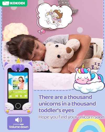 KOKODI Kids Smart Phone Toys, Birthday Gifts Unicorn Toddler Play Phone for Girls 3-10, Touchscreen HD Dual Camera Cell Phone, Travel Toy Preschool Learning Toy for Kids (Purple) - Thumbnail 6
