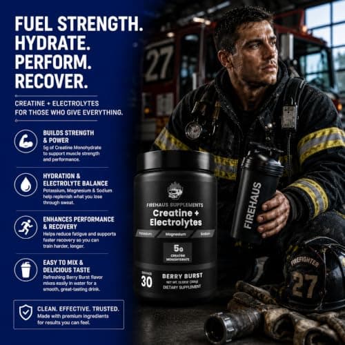 FireHaus Supplements Creatine + Electrolytes, 5g Creatine Monohydrate with Potassium, Magnesium, and Sodium for Strength, Hydration, and Recovery Support, Berry Burst Flavor, 30 Servings - Thumbnail 3