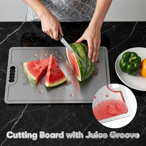 Titanium Cutting Board,100% Pure Titanium Cutting Boards for Kitchen, 2025 New Double Sided Food-Grade Chopping Board for Cutting Meat Vegetable Fruit-Small(11.5x8in) - Thumbnail 4