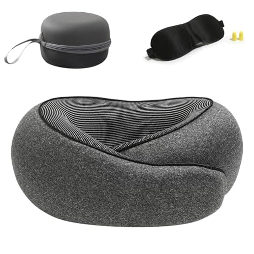 BAKLUCK Travel Pillow for Airplane Portable Memory Foam Neck Pillows Adjustable for Car Home Office Flights Travel Essentials Accessories 360° Neck Support with Compact Case, Dark Gray - Image 1