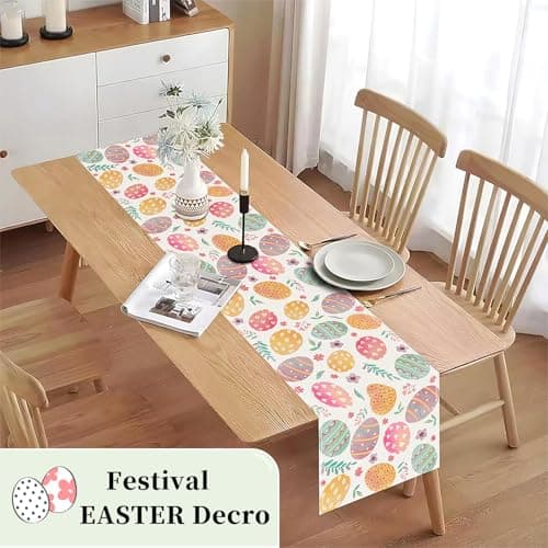 Oeyliz Easter Table Runner Easter Egg Table Runners Kitchen Dining Table Decoration 13x72 Inches Spring Table Runners Table Decoration for Home Party Decor - Thumbnail 5