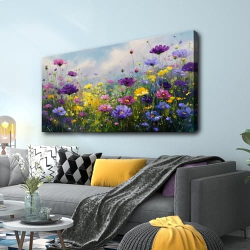 The Mode Art Meadow Canvas Wall Art Wildflower Nature Colorful Canvas Artwork Bedroom Living Room Entryway Room Decor 20X40inch - Thumbnail 4