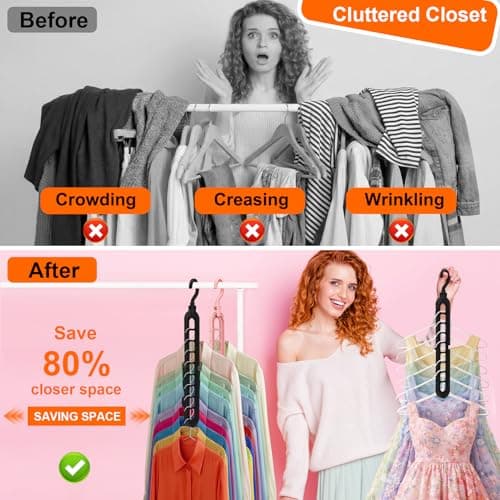 Closet Organizers and Storage,College Dorm Room Essentials,Pack of 6 Multifunctional Organizer Magic Space Saving Hangers with 9 Holes Storage Organization for Wardrobe Closet - Thumbnail 2