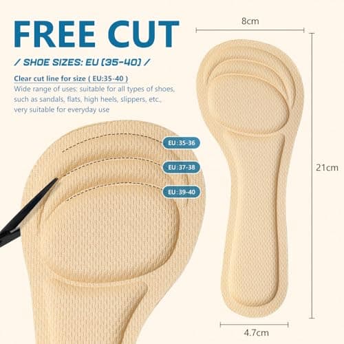 XINIFOOT 4 Pairs High Heel Inserts Women, 3/4 Length Women Thin Shoe Insoles for High Heels, Pumps, Open Toes, Flats, and Sandals, Cushion for Heel and Ball of The Foot, Shock Absorption (Beige) - Thumbnail 2