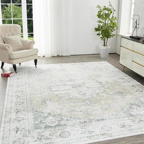 Auemtyn 9x12 Area Rug for Living Room, Washable Rug with Non Slip Backing, Low Pile Carpet for Bedroom, Dinning Room (Vintage Tan) - Thumbnail 5