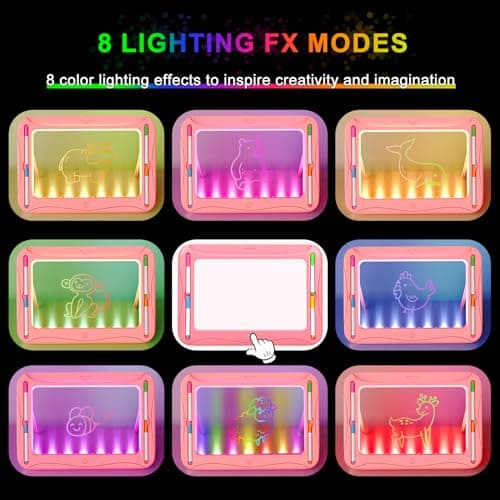 Magic LED Drawing Board for Kids, Girl Toys for Ages 5-7, Christmas Birthday Gifts, Light Up Tracing Pad, 9 Double-Sided Cards, 6 Markers, Neon Effect Doodle Writing Tablet, Arts Crafts Learning Toy - Thumbnail 3