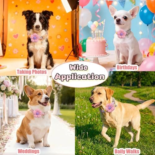 Floral Dog Collar with Bell and Flower, Cute Dog Collar for Puppy Small Medium Large Dogs, Pink Girl Dog Collar for Female/Male Dog Birthday Wedding Photo Props - Thumbnail 5