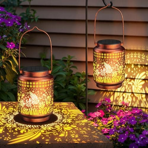 KOOPER 2 Pack Solar Lanterns Outdoor Waterproof Mothers Day Gifts for Women Mom Grandma, Metal Hummingbird Hanging Solar Lantern Outdoor, 2 Modes Outdoor Decoration for Yard, Patio, Garden, Porch - Image 1