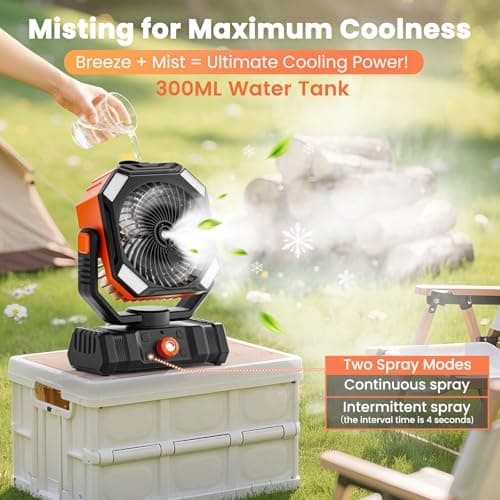 AIEPOCH Camping Fan Rechargeable - 30000mAh Battery Powered Misting Fan for Outdoor Beach Tent - Portable Battery Operated Tent Air Conditioner for Camping - Glamping Essentials - Thumbnail 4