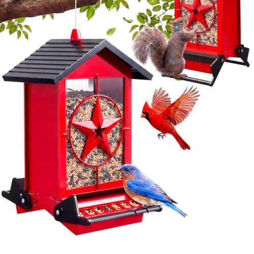 Squirrel Proof Bird Feeders for Outdoors with Weight-Activated, Metal 5LB Large Wild Bird Feeders for Cardinals,Blue Jay,Finch, Weatherproof Durable Hanging Bird Feeder for Backyard,Garden (Red) - Image 1