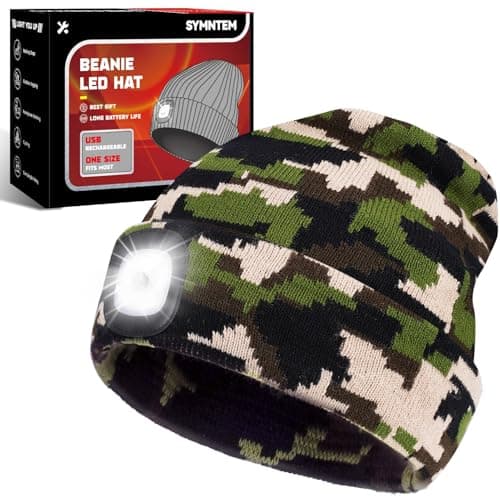 SYMNTEM Unisex Beanie Hat with Light, Rechargeable Headlamps Cap, Hiking, Camping headlamps, Gifts for Men, Cool Gadget Birthday Gifts for Men, Women, Dad, Father, Boyfriend, Camouflage