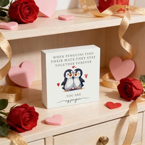 Penguin Love Wooden Box Sign - 5x5 Inch "When Penguins Find Their Mate, They Stay Together Forever" Cute Animal Sign, Valentine's Gifts for Couples, Anniversary, Wedding, Unique Romantic Decor - Thumbnail 4