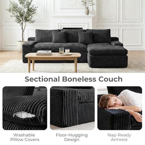 HipyMo 105” Modular Sectional Sofa, Cloud Sectional Couch with Deep Seat, Modular L-Shape Sofa Couch with Chaise, Boneless Couches for Living Room Bedroom (Black, Right Facing Chaise) - Thumbnail 3