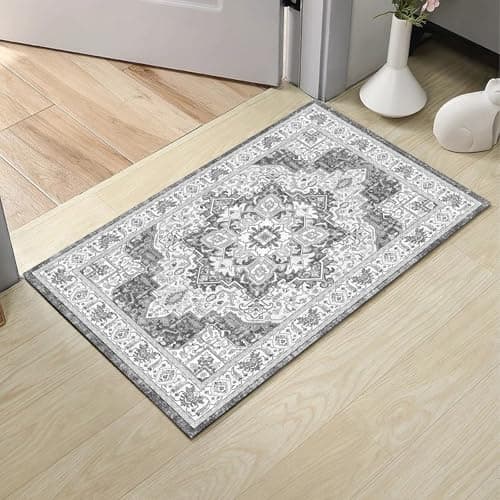 HiChiclife Washable Doormat,Vintage Non-Slip Small Rug for Entrance,2'x 3' Grey