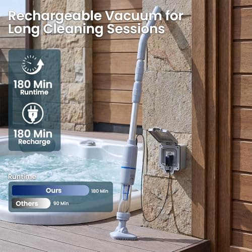Handheld Spa Hot Tub Vacuum, Cordless Spa Vacuum Cleaner with 2 Brush Heads and Telescopic Pole, Up to 3 Hours of Runtime, Rechargeable Small Pool Vacuum for Above Ground Pool Inground Pools Hot Tubs - Thumbnail 3