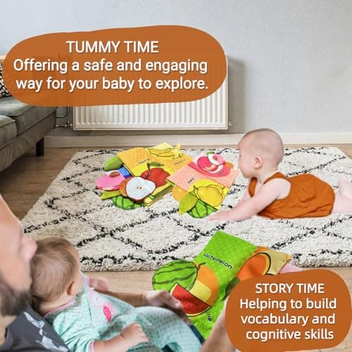 chochumy Baby Crinkle Books 0-6-12 Months, Infant Soft Cloth Tummy Time Toy for Babies 0-3-4-5-7-8-9-12-18 Month Old, Newborn Girl Boy Gifts Touch Feel Sensory Fruit Travel Book Easter Basket Stuffers - Thumbnail 4