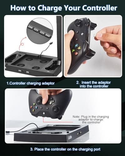 Lictin Cooling Fan Charging Station for Xbox Series X Console & Controller, Upgraded 4 Cooler Fan System Stand, Vertical Dual Charger Station Dock Accessories with 2 x 1400mAh Rechargeable Battery - Thumbnail 5