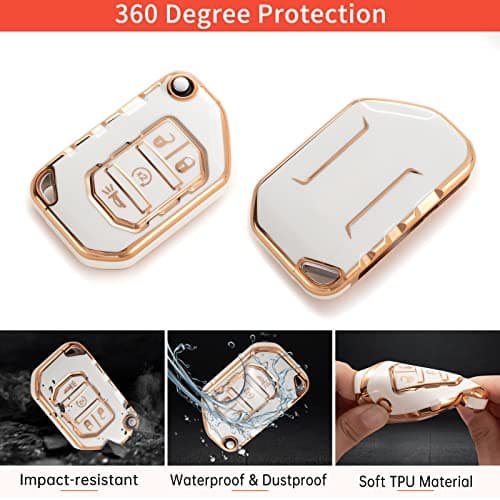 RUABIBAN for Jeep Key Fob Cover with Keychain, Soft TPU Key Case Protection Fit for 2018-2022 Jeep Gladiator Wrangler Sahara Rubicon - Thumbnail 3