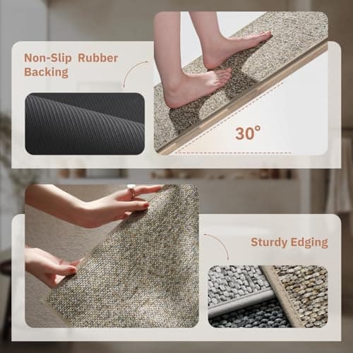 PADOOR Thin Bathroom Runner 24"x48", Braided Bath Mats for Bathroom fits Under Door, No-Slip Rubber Bath Rugs, Machine Washable & Quick Dry Absorbent Bath Mat (Khaki) - Thumbnail 4