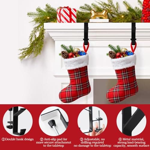 ANOEPUY 4 Pack Stocking Holders for Mantle for Christmas Decorations,2 in 1 Mantle Garland Holder for Hanging Christmas Stockings,No Drilling Required & Adjustable Garland Hanger, Metal(Black) - Thumbnail 5
