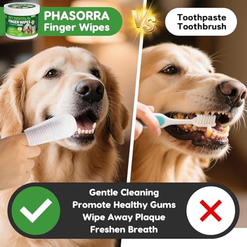 PHASORRA Dog Dental Care Wipes - 60Ct Tooth Brushing kit, Heavy Duty Teeth Cleaning for Dogs & Cats, Remove Tartar & Plaque, Dog Breath Freshener, Dog Toothbrush & Toothpaste Alternatives - Thumbnail 2