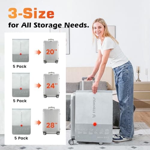 ETENWOLF 15 Pack Reusable Vacuum Seal Bags for Travel with Rechargeable Air Pump,Vacuum Compression Packing Seal for Clothes, Blankets, Seasonal Storage,Carry-On Space Saver Bags in 3 Sizes - Thumbnail 2