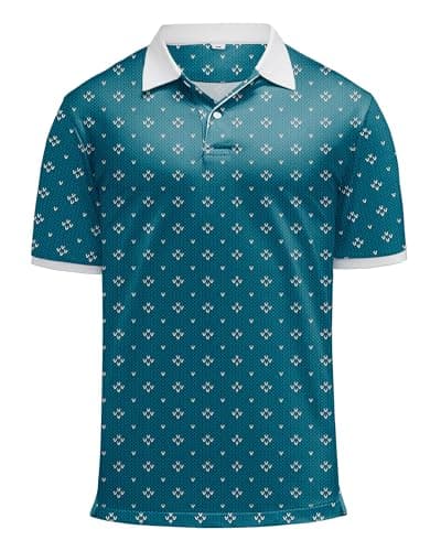 KUYIGO Mens Golf Polo Shirt Quick Dry Breathable Moisture Wicking UPF 40+ Printed Short Sleeve Performance Shirt,L - Image 1