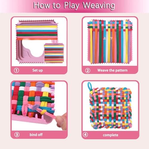 Kaaper Weaving Loom Kit for Beginners Adults, Loom Kit with 192pcs Loops DIY Arts and Crafts for Girls and Boys, Potholder Loom Knitting kit for Beginners (Weaving Loom Kit) - Thumbnail 6