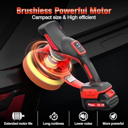 ENON Cordless Car Buffer Polisher Kit（2X 2000mAh 12V Batteries&34 PCS Attachments）- Brushless Dual Action Random Orbital Polishing with 6-Speed 6000RPM for Auto Detailing, Waxing & Paint Correction - Thumbnail 2