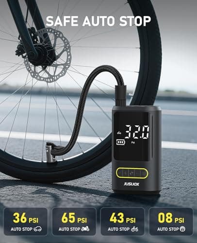 JUSUOX Tire Inflator Portable Air Compressor, Electric Bike Pump with Digital Pressure Gauge, 150 PSI Cordless Air Pump for Car Tires, Motorcycle, Bicycle, Ball with Auto Shutoff, LED Light - Thumbnail 3