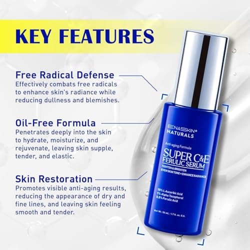 Vitamin C Face Serum for Anti Aging: Enaskin Naturals Super C Serum with Ferulic Acid for Women Mature Skin, Premium Formula Vit C Facial Serum for Brightening Dark Spots and Glowing up Skin - 1.7 Oz - Thumbnail 6