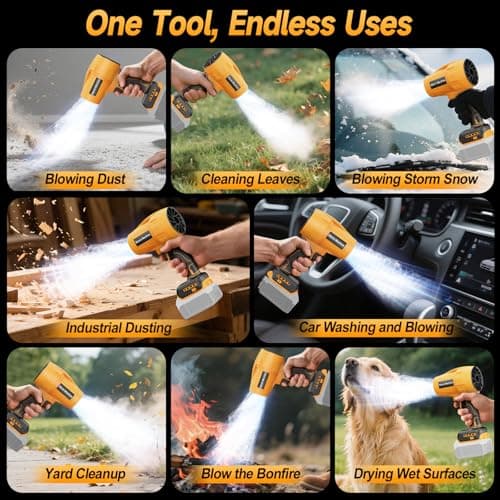 Cordless Leaf & Dust Blower Compatible with DEWALT 20V Battery, Jet Fan with Brushless Motor, Handheld Air Blower for Car Drying, Lawn Care, Home Cleaning (Tool Only，No Battery) - Thumbnail 6