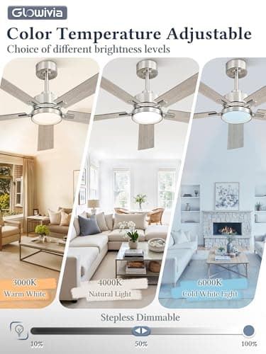 Glowivia 60 Inch Ceiling Fan with Lights and Remote, Smart APP Control, Dimmable with All-Setting Memory, Quiet DC Motor Reversible Blades, Damp Rated Modern Ceiling Fan for Bedroom Patio Living Room - Thumbnail 4