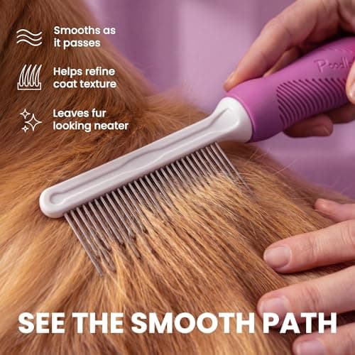 Poodle Pet Detangling Pet Comb with Long & Short Stainless Steel Teeth for Removing Matted Fur, Knots & Tangles – Detangler Tool Accessories for Safe & Gentle DIY Dog & Cat Grooming - Thumbnail 2