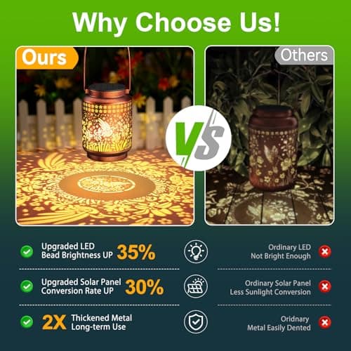 KOOPER Solar Lanterns Outdoor Waterproof Birthday Gifts for Women Mon Grandma, 2 Pack Brighter Hummingbird Hanging Solar Lantern Lights Outdoor, 2 Modes Metal Outdoor Decoration for Yard, Patio - Thumbnail 6