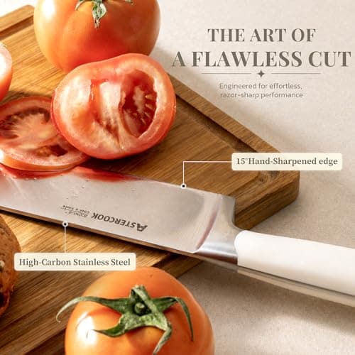 Astercook 6-Piece Kitchen Knife Set with Soda Can-Inspired Block, Full Tang High Carbon Stainless Steel Knives, Retro Cream Design, Dishwasher Safe Knife Sets & ABS Handles - Perfect Kitchen Gifts - Thumbnail 5