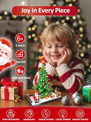 Lmrbelec Christmas Tree Building Blocks, Christmas Decorations Set with Santa Claus & Reindeer, Creative Tabletop Decor Xmas Gifts Toys for Kids Adults Teen Boys & Girls - Thumbnail 5