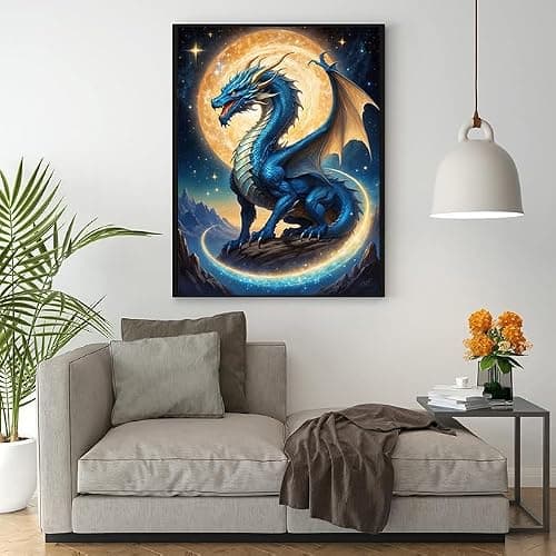 Ekuxom Dragon Diamond Art Kits for Adults, 5D Moonlight Diamond Painting Kits for Adults, DIY Full Round Drill Diamond Dot Gem Art for Craft Home Wall Decor Gift 12x16 inch - Thumbnail 4