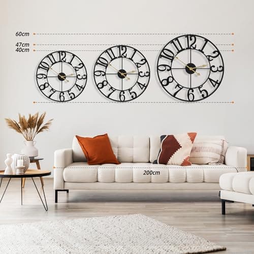 HAITANG Large Wall Clocks for Living Room Decor,16 Inch Clock Black Metal Silent Non Ticking Battery Operated Modern Vintage Decorative Clock Wall for Bedroom - Thumbnail 2
