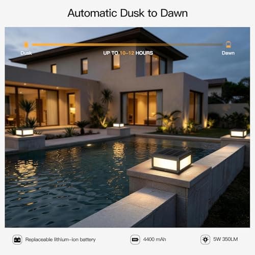 MVBT Large Solar Post Lights Outdoor, Square Solar Pillar Lights 12x12, Solar Power Column Light Waterproof, Modern Post Lamps Outdoor, Dusk to Dawn Lantern Column Lamp for Driveway Entrance Pillars - Thumbnail 6