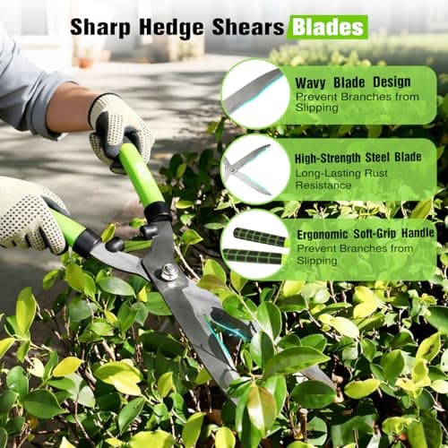 21"Garden Hedge Shears and 8"Pruning Shears Set,Manual Hedge Clippers with Steel Wavy Blades Heavy Duty Gardening Clippers,Sharp Pruners Scissors for Trimming Borders,Grass,Bush,Boxwood Yard Tools - Thumbnail 3