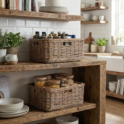StorageWorks Pantry Baskets, Willow Storage Baskets for Organizing, Shelves, Pantry Organizers and Storage, Light Brown, 15"L x 11"W x 6 ¾"H - Thumbnail 6