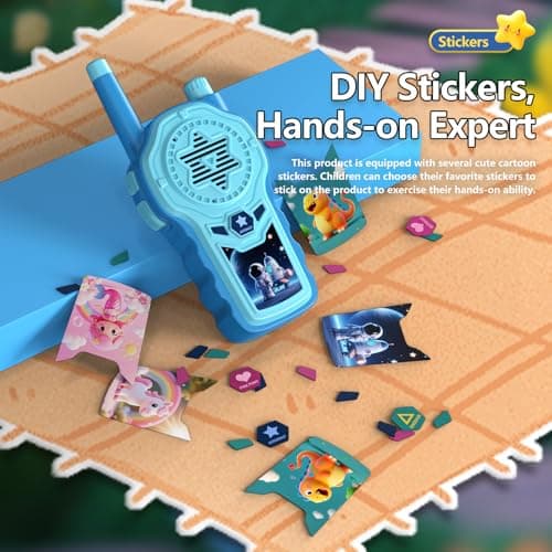 Walkie Talkies for Kids, ELtoda Toys for 3-12 Year Old Boys Girls Kids Walkie Talkies 2 Pack with DIY Stickers, Built-in Flashlight and Lanyards Indoor Outdoor Toys for Camping, Travel, Birthday Gifts - Thumbnail 4