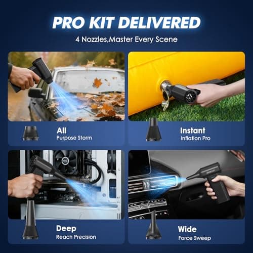 Besrun Electric Air Duster - 110,000 RPM Compressed Air Duster, 120W Cordless Air Blower for Computer Keyboard，House, Outdoor & Car, 3-Speed Rechargeable Mini Turbo Fan, Type-C Fast Charge (X113) - Thumbnail 4